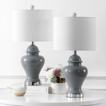 Qin 22" Ceramic/Iron Classic Cottage LED Table Lamp - JONATHAN Y
